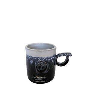 Paul Maloney Pottery Handmade in Ireland Swirl Glazed White Indigo Coffee Mug